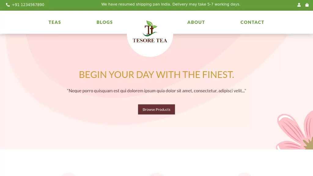 Representative image of Tesore Tea | Specialized storefront and e-commerce solution with blog