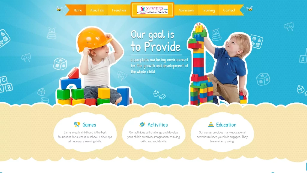 Representative image of Xaviers Kids | A pre-school franchise website with business automation features